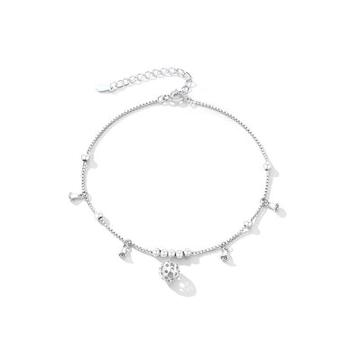 925 Sterling Silver Fashion Simple Bell Ball Anklet