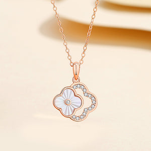 925 Sterling Silver Plated Rose Gold Fashion and Simple Four-leafed Clover Pendant with Cubic Zirconia and Necklace