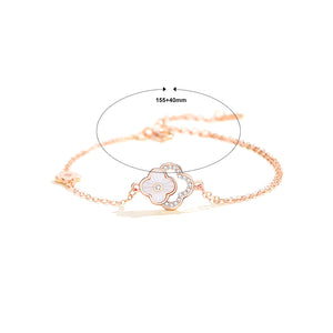 925 Sterling Silver Plated Rose Gold Fashion Simple Four-leafed Clover Bracelet with Cubic Zirconia