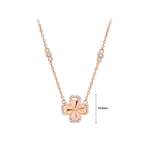 925 Sterling Silver Plated Rose Gold Fashion and Simple Four-leafed Clover Pendant with Cubic Zirconia and Necklace