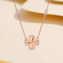 Load image into Gallery viewer, 925 Sterling Silver Plated Rose Gold Fashion and Simple Four-leafed Clover Pendant with Cubic Zirconia and Necklace