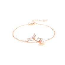 Load image into Gallery viewer, 925 Sterling Silver Plated Rose Gold Fashion Simple Mermaid Tail Imitation Pearl Bracelet with Cubic Zirconia