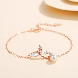 925 Sterling Silver Plated Rose Gold Fashion Simple Mermaid Tail Imitation Pearl Bracelet with Cubic Zirconia