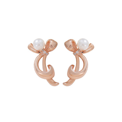 925 Sterling Silver Plated Rose Gold Simple Sweet Ribbon Stud Earrings with Cubic Zirconia