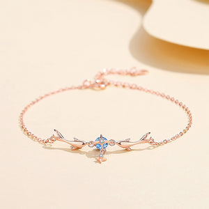 925 Sterling Silver Plated Rose Gold Simple Cute Dolphin Bracelet with Cubic Zirconia