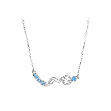 925 Sterling Silver Simple Temperament Wavy Ribbon Pendant with Cubic Zirconia and Necklace