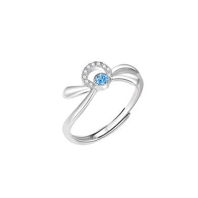925 Sterling Silver Simple Sweet Ribbon Adjustable Ring with Cubic Zirconia