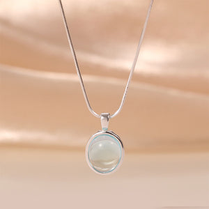 925 Sterling Silver Fashion Simple Geometric Oval Moonstone Pendant with Necklace