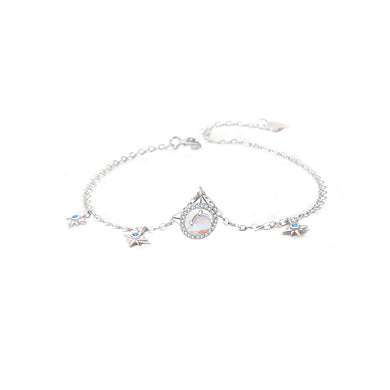 925 Sterling Silver Simple Cute Cat Moonstone Bracelet with Cubic Zirconia