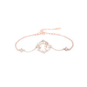 925 Sterling Silver Plated Rose Gold Fashion Simple Hollow Maple Leaf Geometric Bracelet with Cubic Zirconia