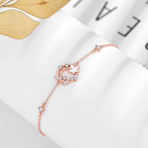 925 Sterling Silver Plated Rose Gold Fashion Simple Hollow Maple Leaf Geometric Bracelet with Cubic Zirconia