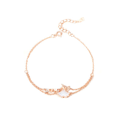925 Sterling Silver Plated Rose Gold Fashion and Simple Ginkgo Leaf Double Layer Bracelet