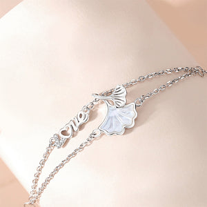 925 Sterling Silver Fashion and Simple Ginkgo Leaf Double Layer Bracelet