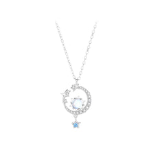 Load image into Gallery viewer, 925 Sterling Silver Fashion Simple Moon Star Moonstone Pendant with Cubic Zirconia and Necklace