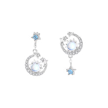Load image into Gallery viewer, 925 Sterling Silver Fashion Simple Moon Star Moonstone Stud Earrings with Cubic Zirconia