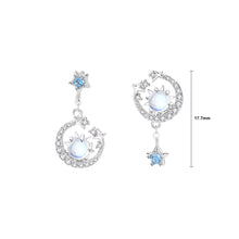 Load image into Gallery viewer, 925 Sterling Silver Fashion Simple Moon Star Moonstone Stud Earrings with Cubic Zirconia