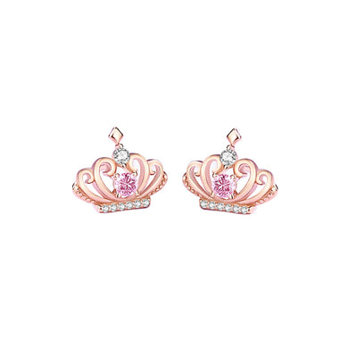 925 Sterling Silver Plated Rose Gold Simple and Fashion Crown Stud Earrings with Cubic Zirconia