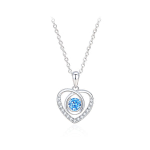 925 Sterling Silver Fashion and Romantic Heart-shaped Pendant with Blue Cubic Zirconia and Necklace