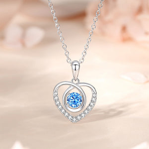 925 Sterling Silver Fashion and Romantic Heart-shaped Pendant with Blue Cubic Zirconia and Necklace