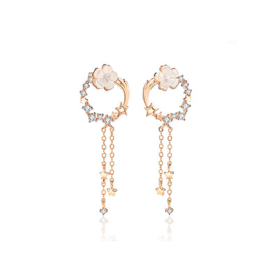 925 Sterling Silver Plated Rose Gold Fashion Elegant Shooting Star Flower Tassel Earrings with Cubic Zirconia