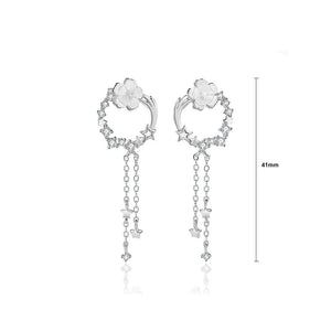 925 Sterling Silver Fashion Elegant Shooting Star Flower Tassel Earrings with Cubic Zirconia
