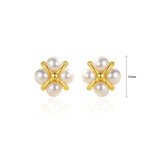 Load image into Gallery viewer, 925 Sterling Silver Plated Gold Simple and Elegant Four-leafed Clover Imitation Pearl Stud Earrings