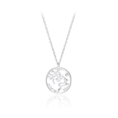 925 Sterling Silver Fashion Simple Elk Geometric Circle Pendant with Cubic Zirconia and Necklace