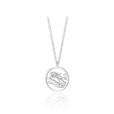 925 Sterling Silver Fashion Simple Dolphin Geometric Circle Pendant with Cubic Zirconia and Necklace