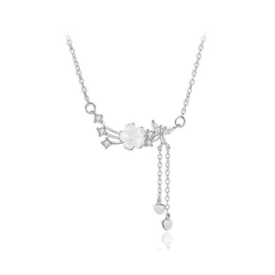 925 Sterling Silver Fashion Flower Butterfly Tassel Pendant with Cubic Zirconia and Necklace