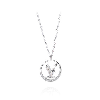 925 Sterling Silver Fashion Creative Fox Geometric Circle Pendant with Cubic Zirconia and Necklace