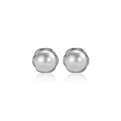 925 Sterling Silver Simple and Elegant Flower Imitation Pearl Stud Earrings