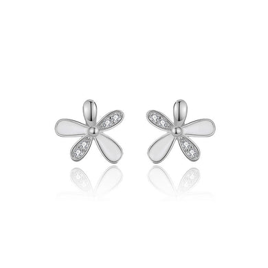 925 Sterling Silver Simple Sweet Flower Stud Earrings with Cubic Zirconia