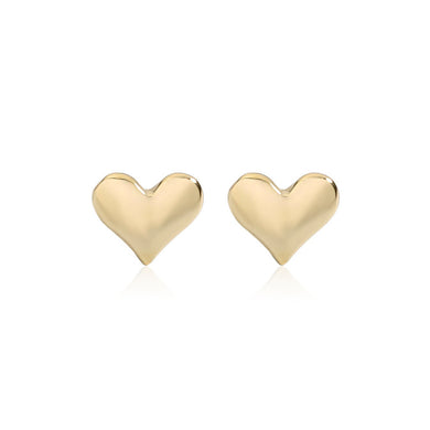 925 Sterling Silver Plated Gold Simple Cute Heart Shaped Stud Earrings