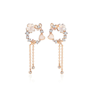 925 Sterling Silver Plated Rose Gold Fashion Simple Flower Butterfly Tassel Earrings with Cubic Zirconia