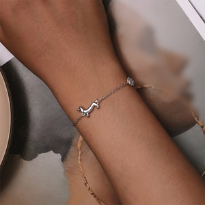925 Sterling Silver Simple Cute Dachshund Dog Bracelet