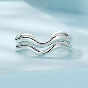925 Sterling Silver Simple and Personalized Wavy Double-layer Geometric Adjustable Open Ring