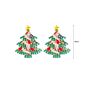 Fashion Brilliant Plated Gold Christmas Tree Stud Earrings with Cubic Zirconia