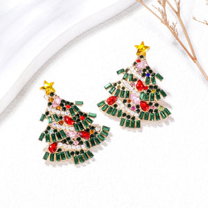 Fashion Brilliant Plated Gold Christmas Tree Stud Earrings with Cubic Zirconia