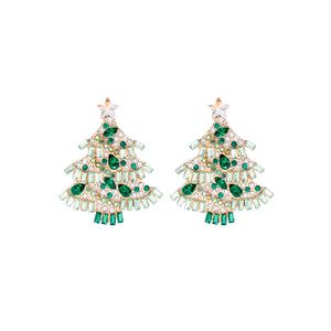 Fashion Brilliant Plated Gold Christmas Tree Stud Earrings with Green Cubic Zirconia