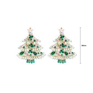 Fashion Brilliant Plated Gold Christmas Tree Stud Earrings with Green Cubic Zirconia