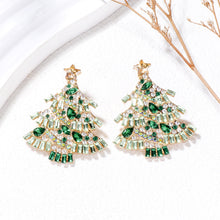 Load image into Gallery viewer, Fashion Brilliant Plated Gold Christmas Tree Stud Earrings with Green Cubic Zirconia