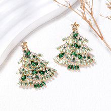 Load image into Gallery viewer, Fashion Brilliant Plated Gold Christmas Tree Stud Earrings with Green Cubic Zirconia