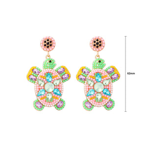Fashion Cute Plated Gold Turtle Pink Ball Earrings with Cubic Zirconia