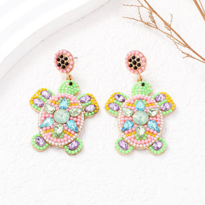 Fashion Cute Plated Gold Turtle Pink Ball Earrings with Cubic Zirconia
