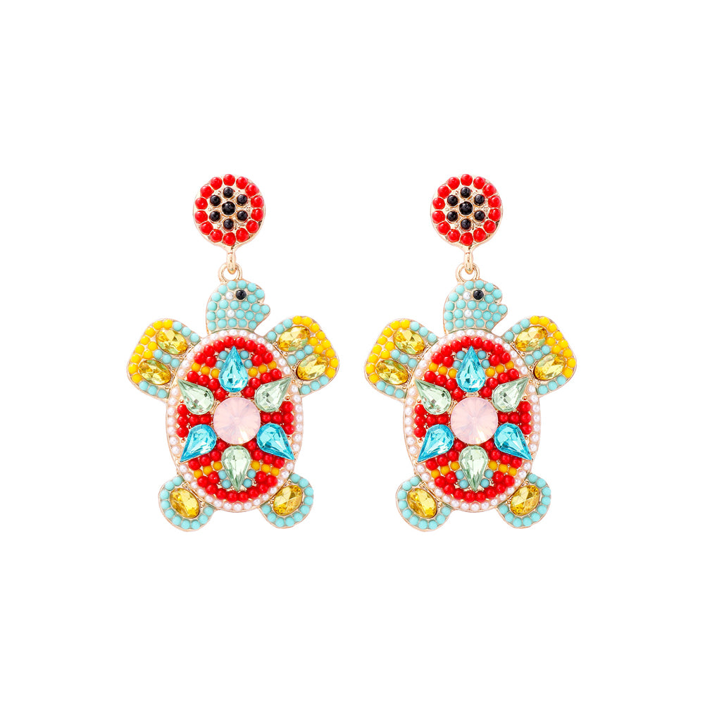 Fashion Cute Plated Gold Turtle Red Ball Earrings with Cubic Zirconia