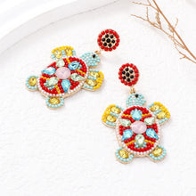 Load image into Gallery viewer, Fashion Cute Plated Gold Turtle Red Ball Earrings with Cubic Zirconia