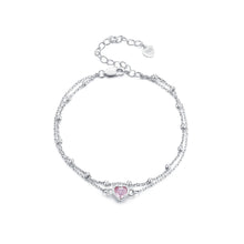 Load image into Gallery viewer, 925 Sterling Silver Fashion Simple Heart Shape Double Layer Bracelet with Cubic Zirconia