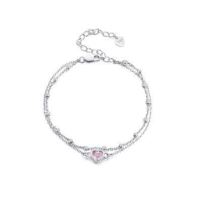 925 Sterling Silver Fashion Simple Heart Shape Double Layer Bracelet with Cubic Zirconia