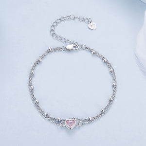 925 Sterling Silver Fashion Simple Heart Shape Double Layer Bracelet with Cubic Zirconia