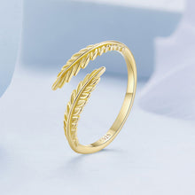Load image into Gallery viewer, 925 Sterling Silver Plated Gold Simple Fashion Leaf Adjustable Open Ring